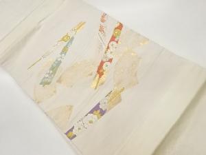 扇・地紙に花々模様織出し名古屋帯